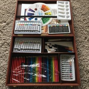 Multi use wooden art box w various mediums